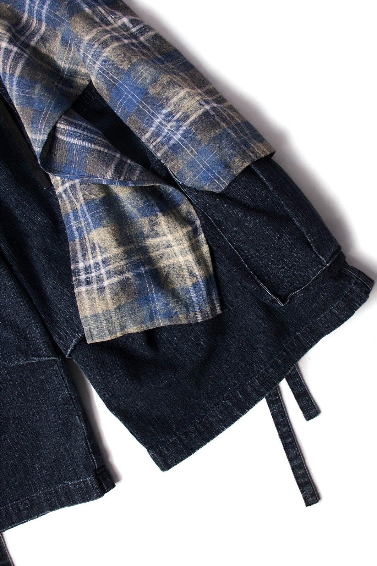 RELABEL Detachable Plaid Drape Denim Shorts