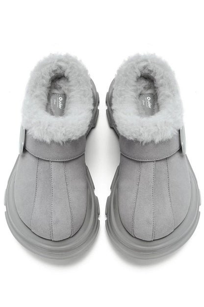 Grey Faux Fur Lined Platform Clog