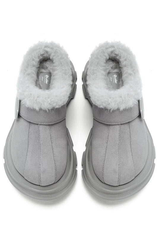 Grey Faux Fur Lined Platform Clog