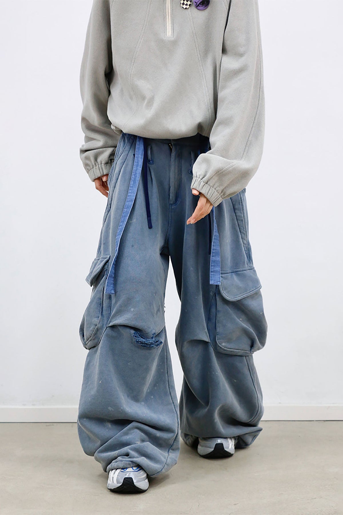 RELABEL Distressed Splatter Double-Waist Cargo Pants