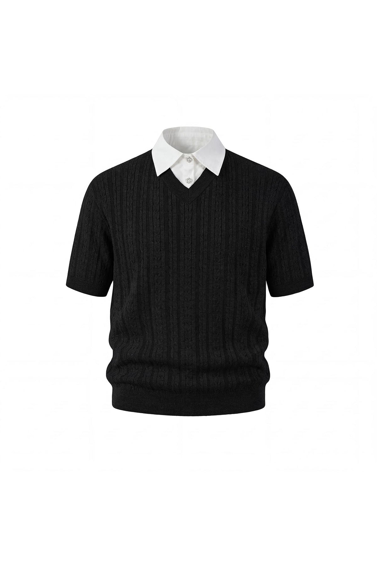KREATE Faux Layered Cable-Knit Half Shirt