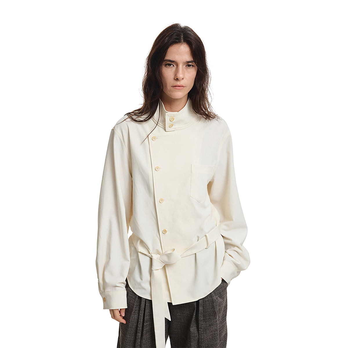 KREATE Stand Collar Wrap Tie Shirt