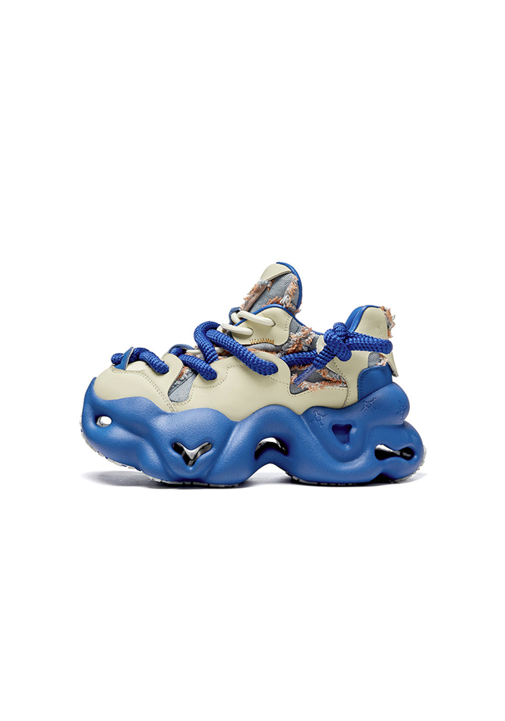 Blue Street-Style Leather Dad Sneakers