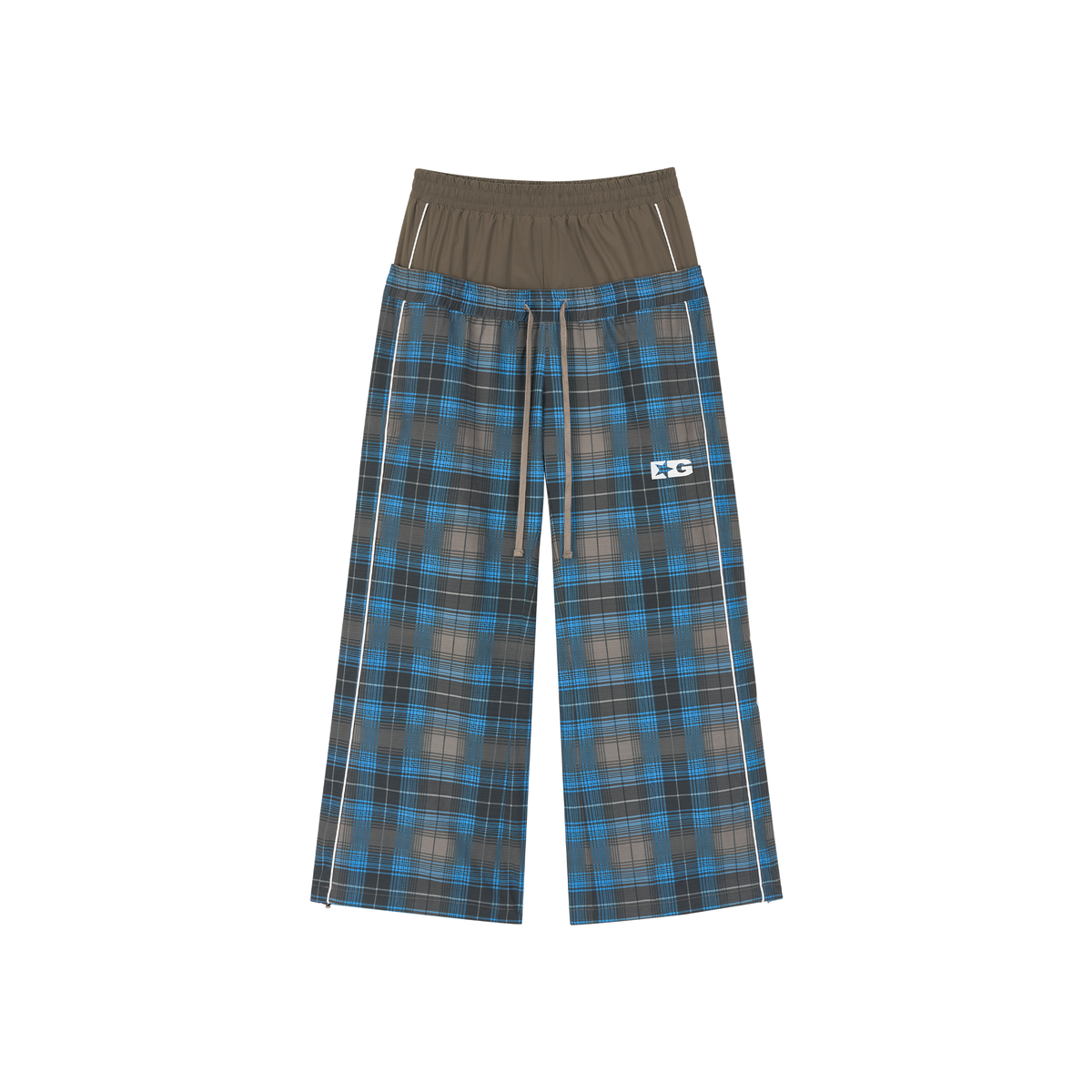 SAVAGEGROWTHWORLD Plaid Double-Waistband Straight-Leg Pants