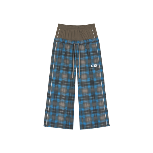 SAVAGEGROWTHWORLD Plaid Double-Waistband Straight-Leg Pants