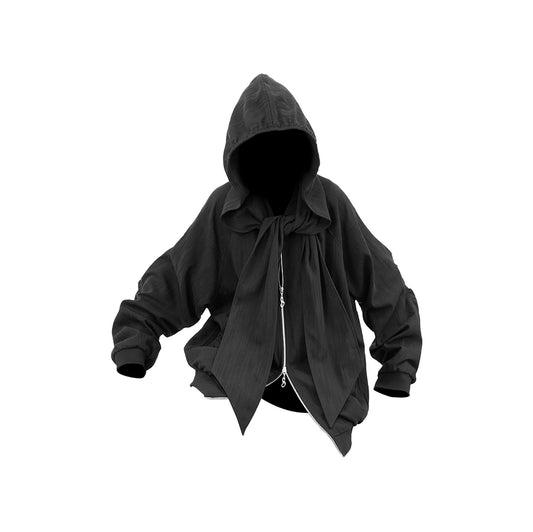 RELABEL Detachable Hood Crinkled Oversized Jacket Black