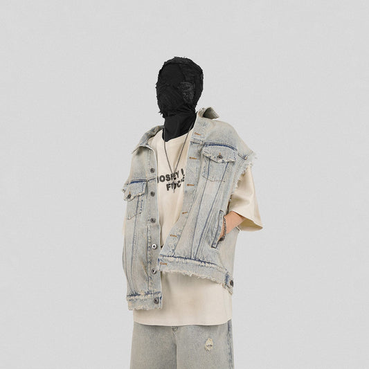 UNDERWATER Raw Edge Washed Denim Vest