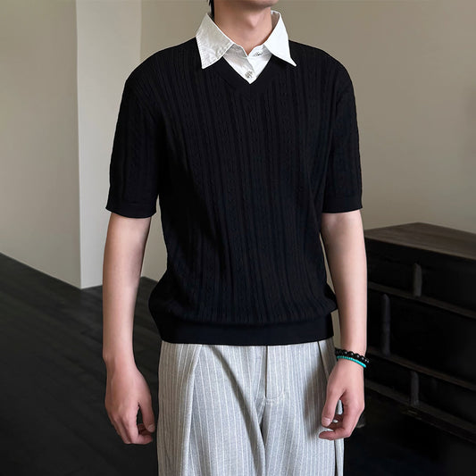 KREATE Faux Layered Cable-Knit Half Shirt