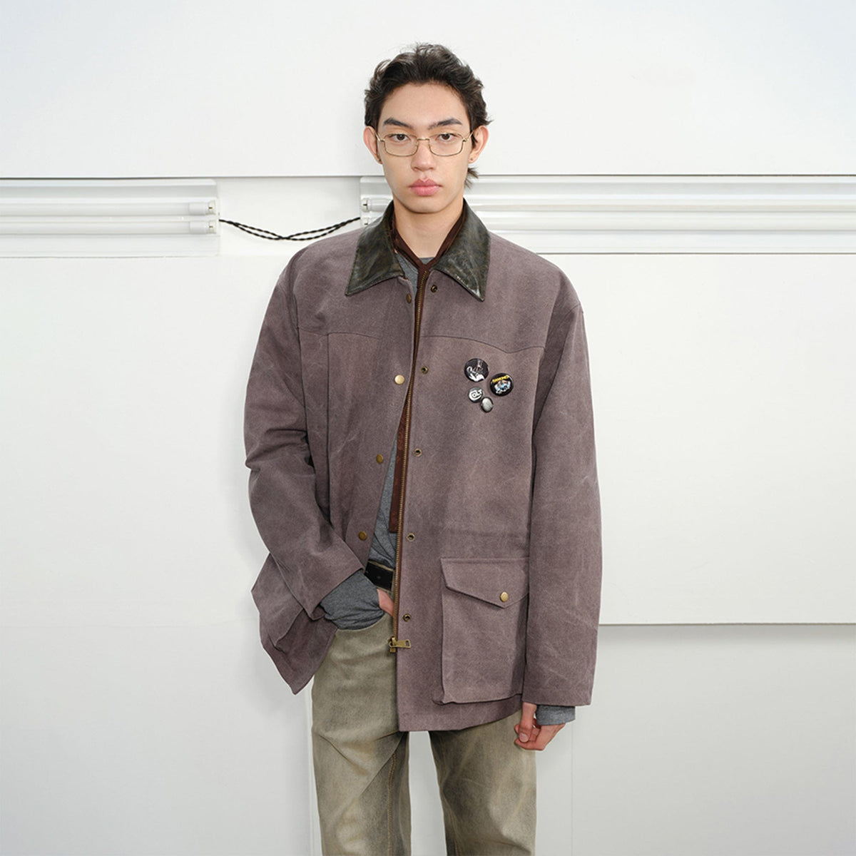 KREATE Aged Canvas Spliced Big-Pocket Jacket