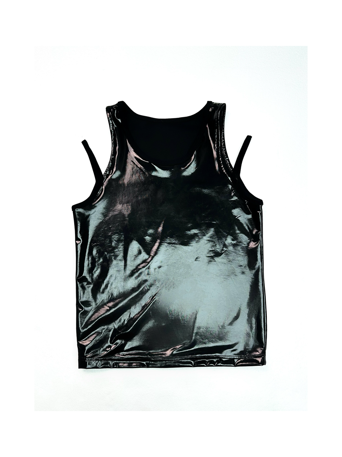 KADAKADA Patent Shine Layered Strap Ribbed Tank Top