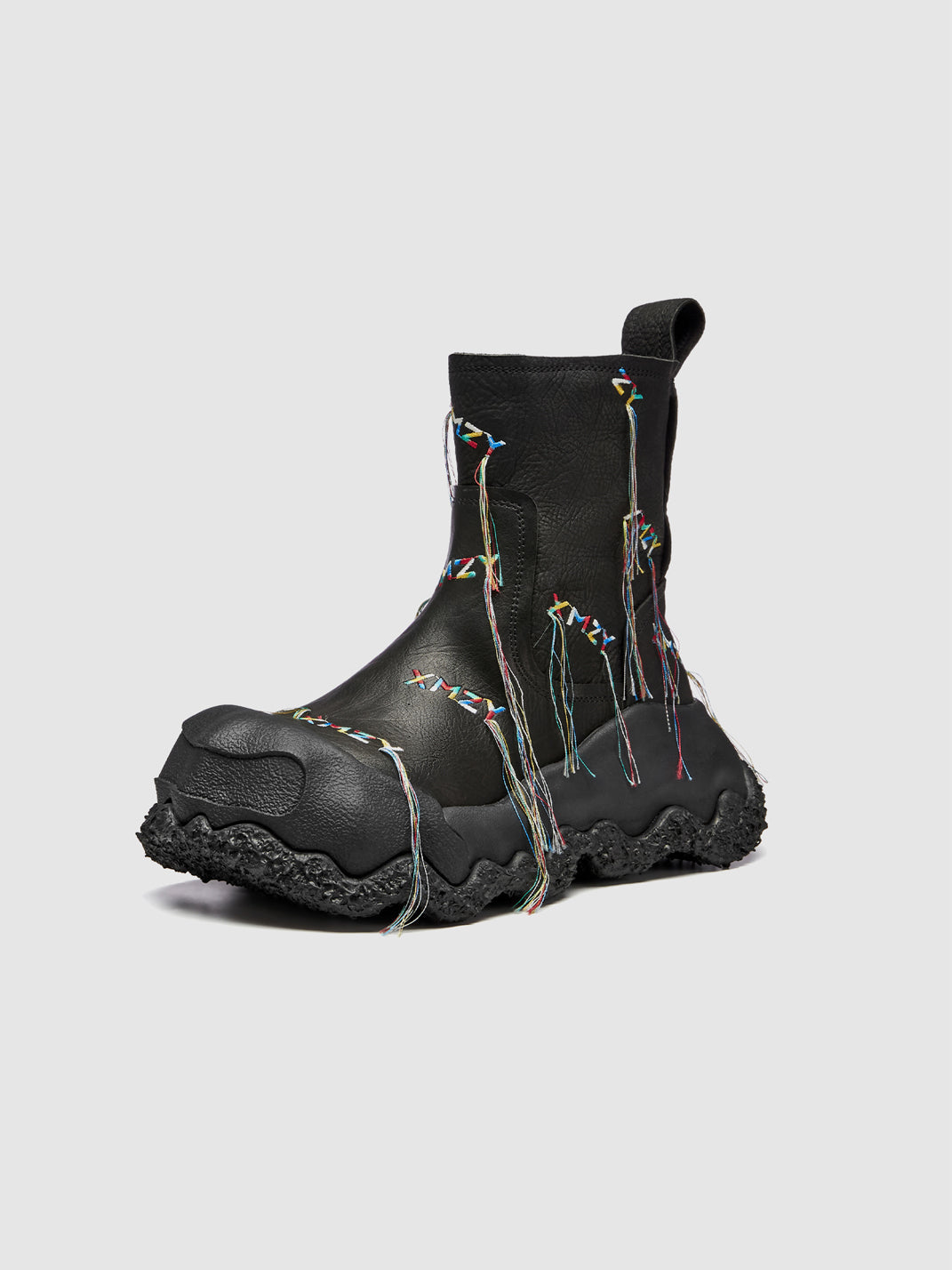 Black Geometric Planet Fringe Western Ankle Boots