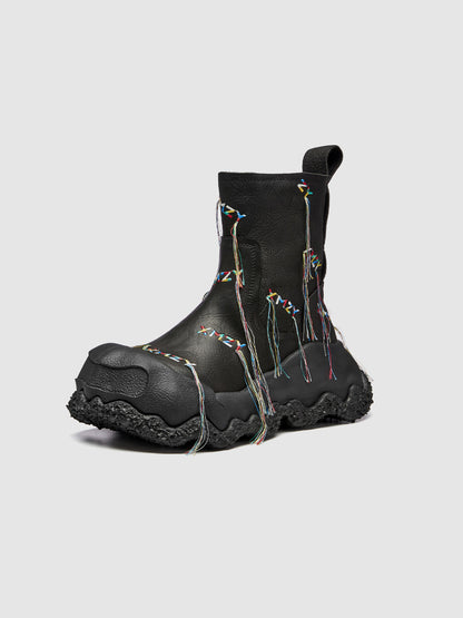 Black Geometric Planet Fringe Western Ankle Boots