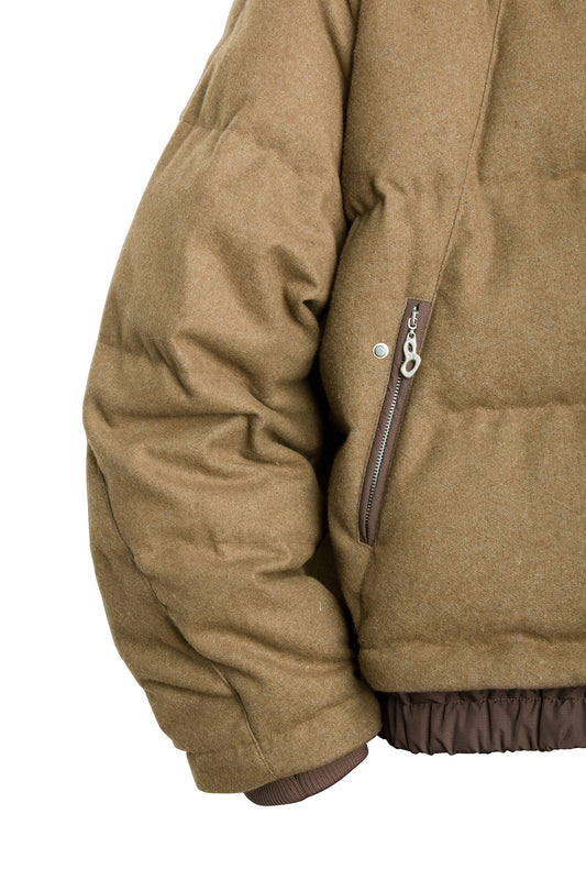 RELABEL Layered Detachable Hood Wool-Blend Puffer Jacket Brown
