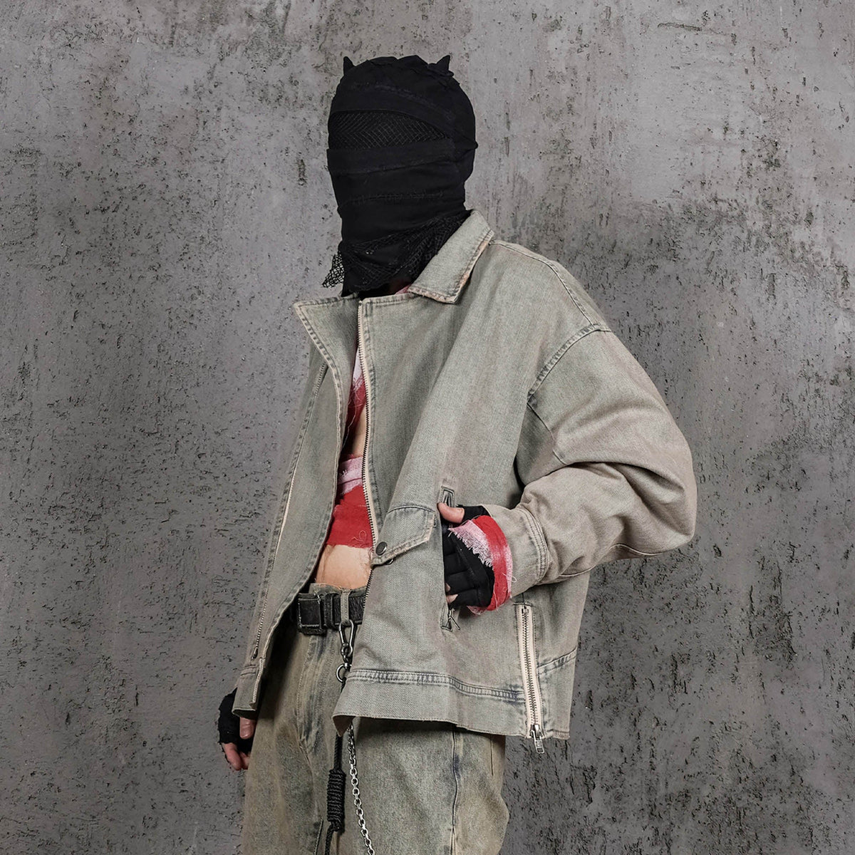 UNDERWATER Acid Wash Zipper Biker Jacket