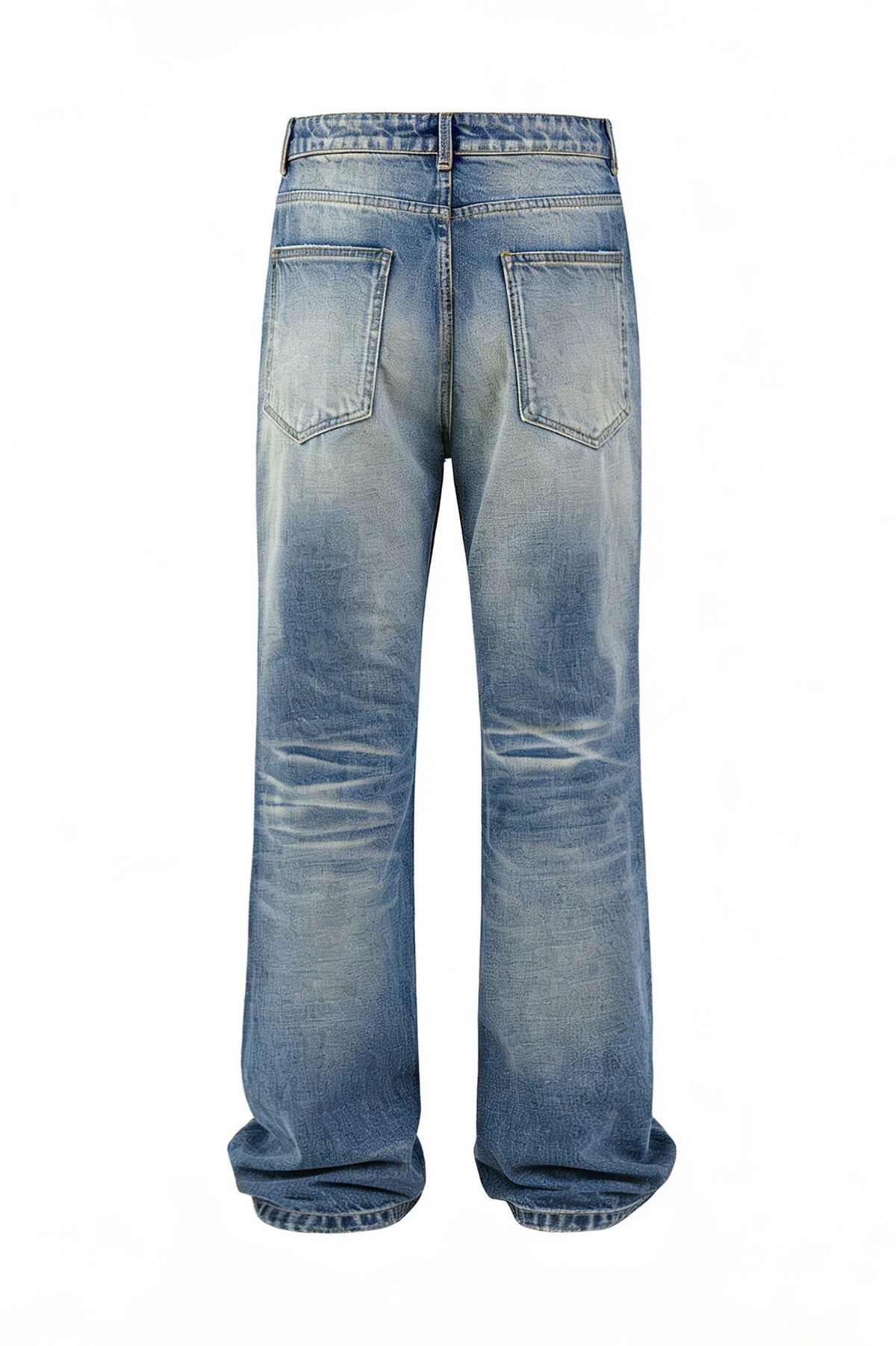 KREATE Double-Layer Distressed Straight-Leg Jeans