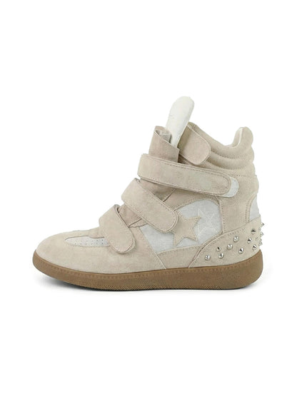 Velcro Leather Hidden-Wedge Sneakers