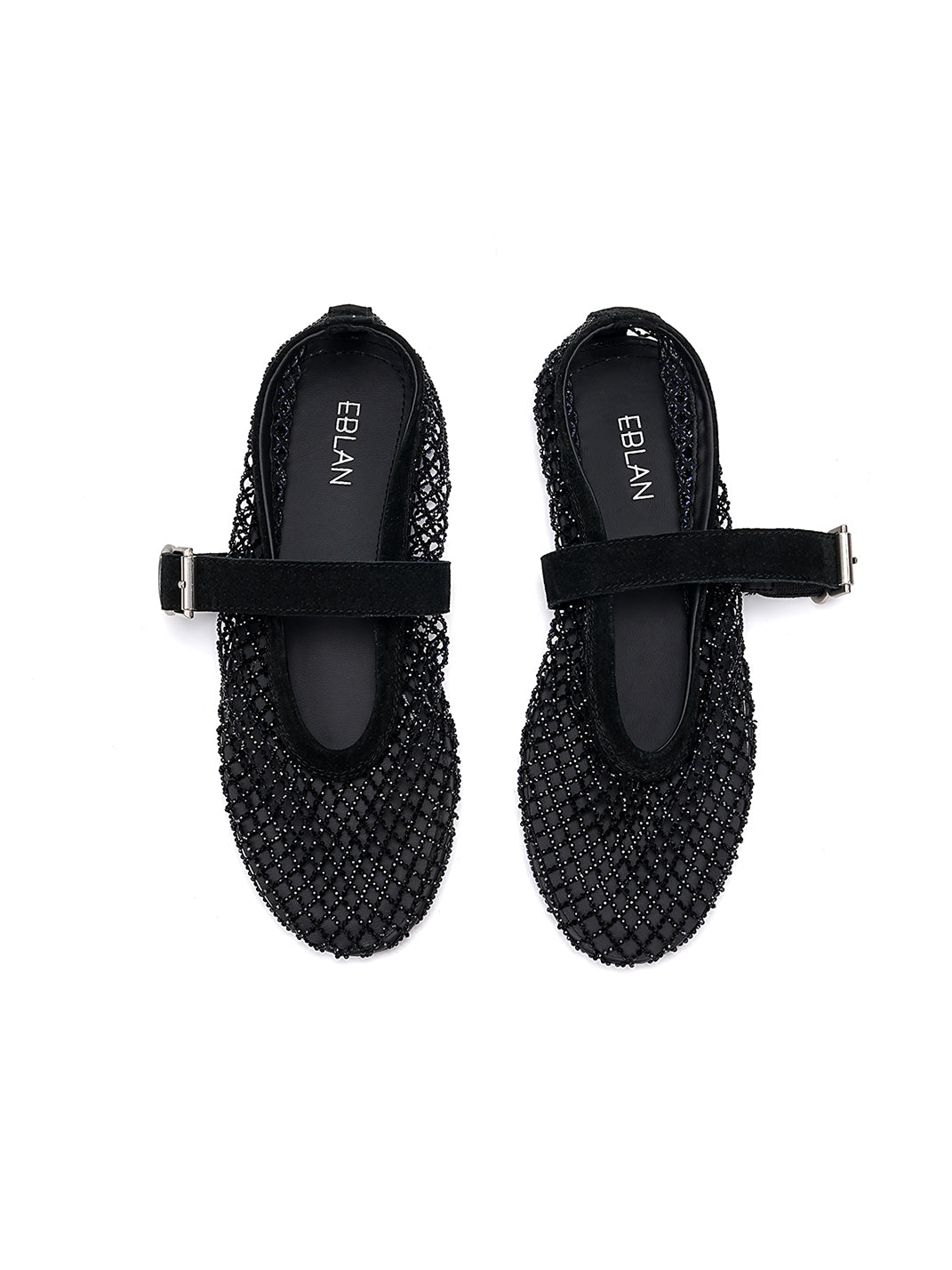 EBLAN Black Woven Mesh Mary Jane Flats