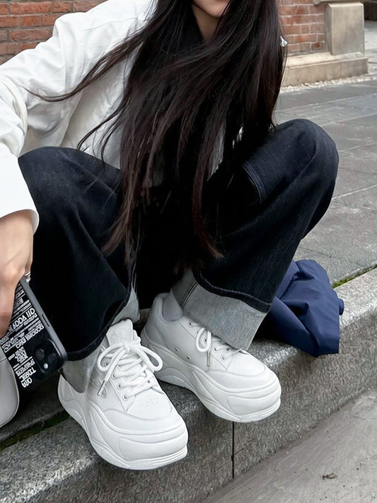 White WiFi 2.0 Wave Leather Platform Sneakers