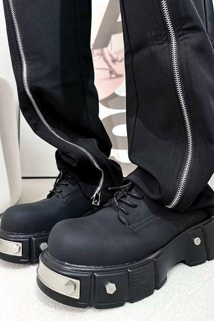 Black Metal Platform Derby Shoes