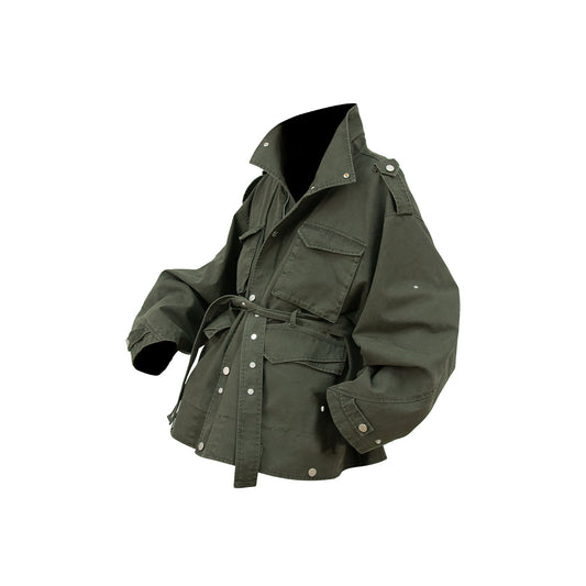 RELABEL Retro Multi-Pocket Snap-Hem Convertible Jacket Green