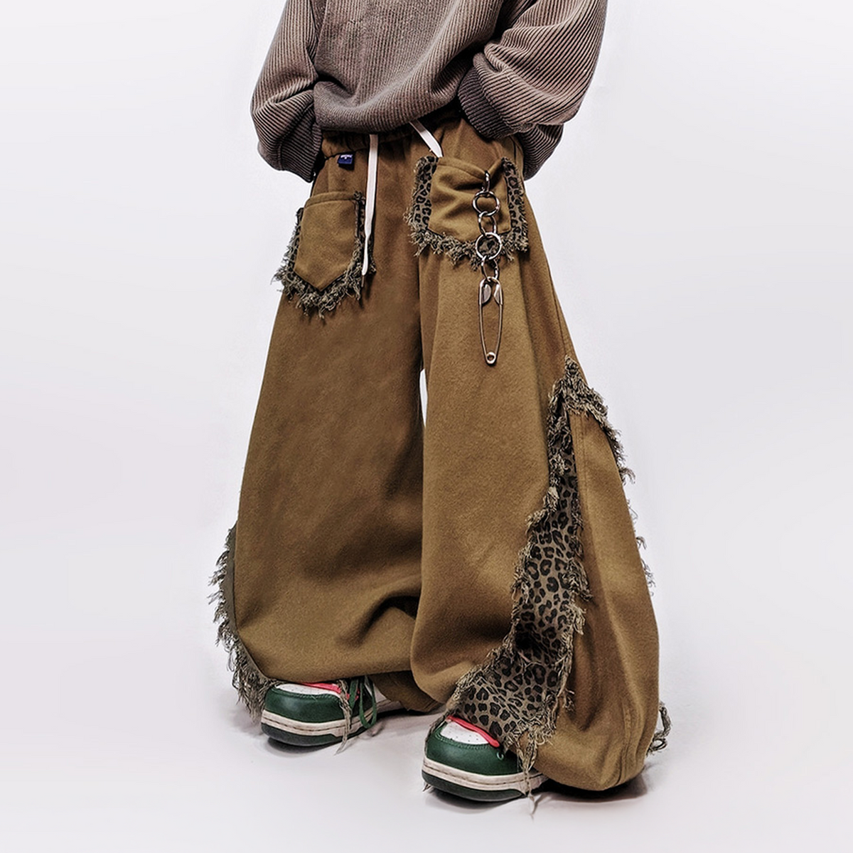 UUCSCC Leopard Spliced Wide-Leg Pants
