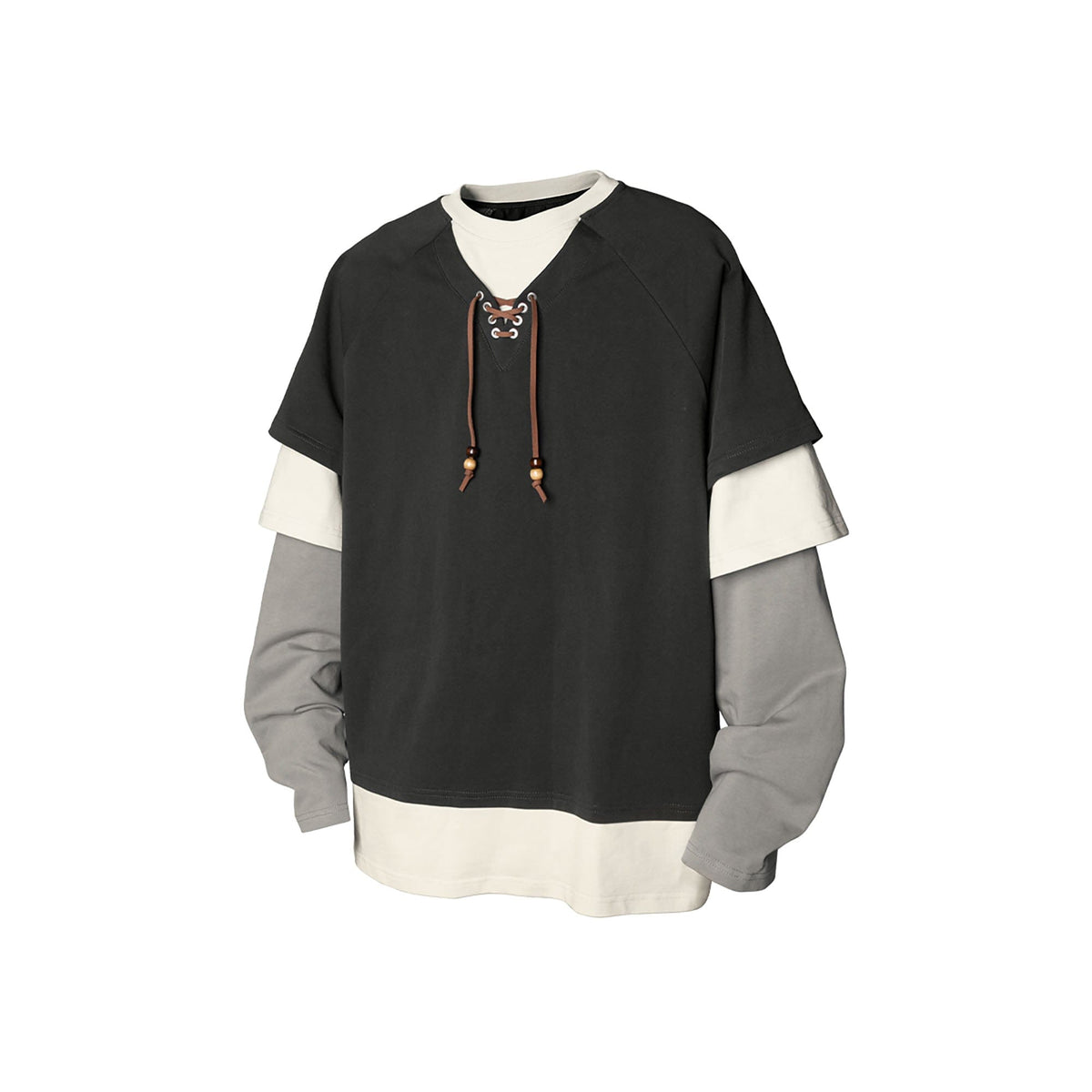 RELABEL Layered Lace-Up Sweatshirt Gray