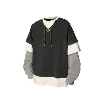 RELABEL Layered Lace-Up Sweatshirt Gray