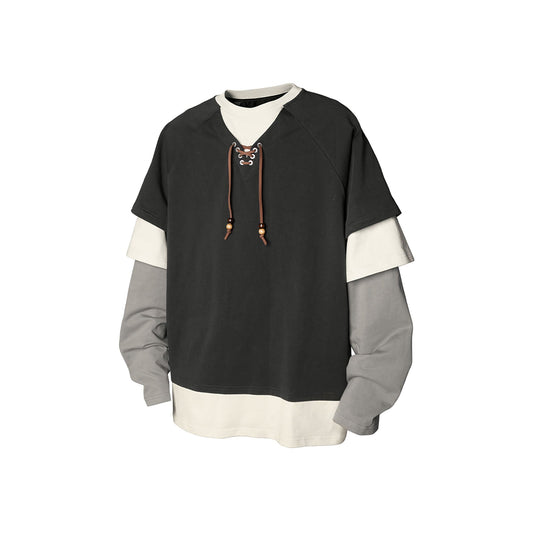 RELABEL Layered Lace-Up Sweatshirt Gray
