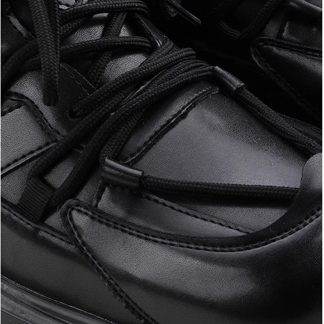 Simple black color thick sole silhouette leather sneakers
