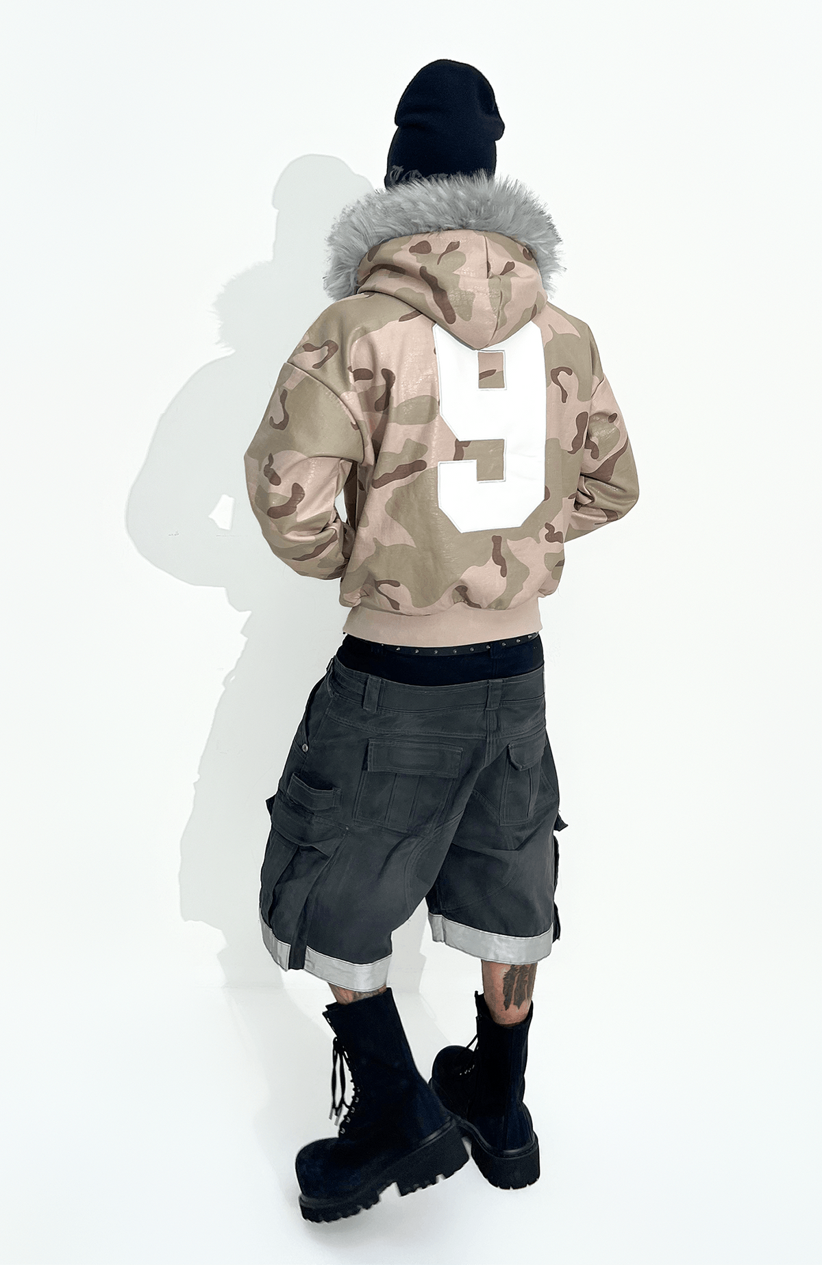 TECNINEGROUP Camo Waxed Faux Fur Hooded Jacket