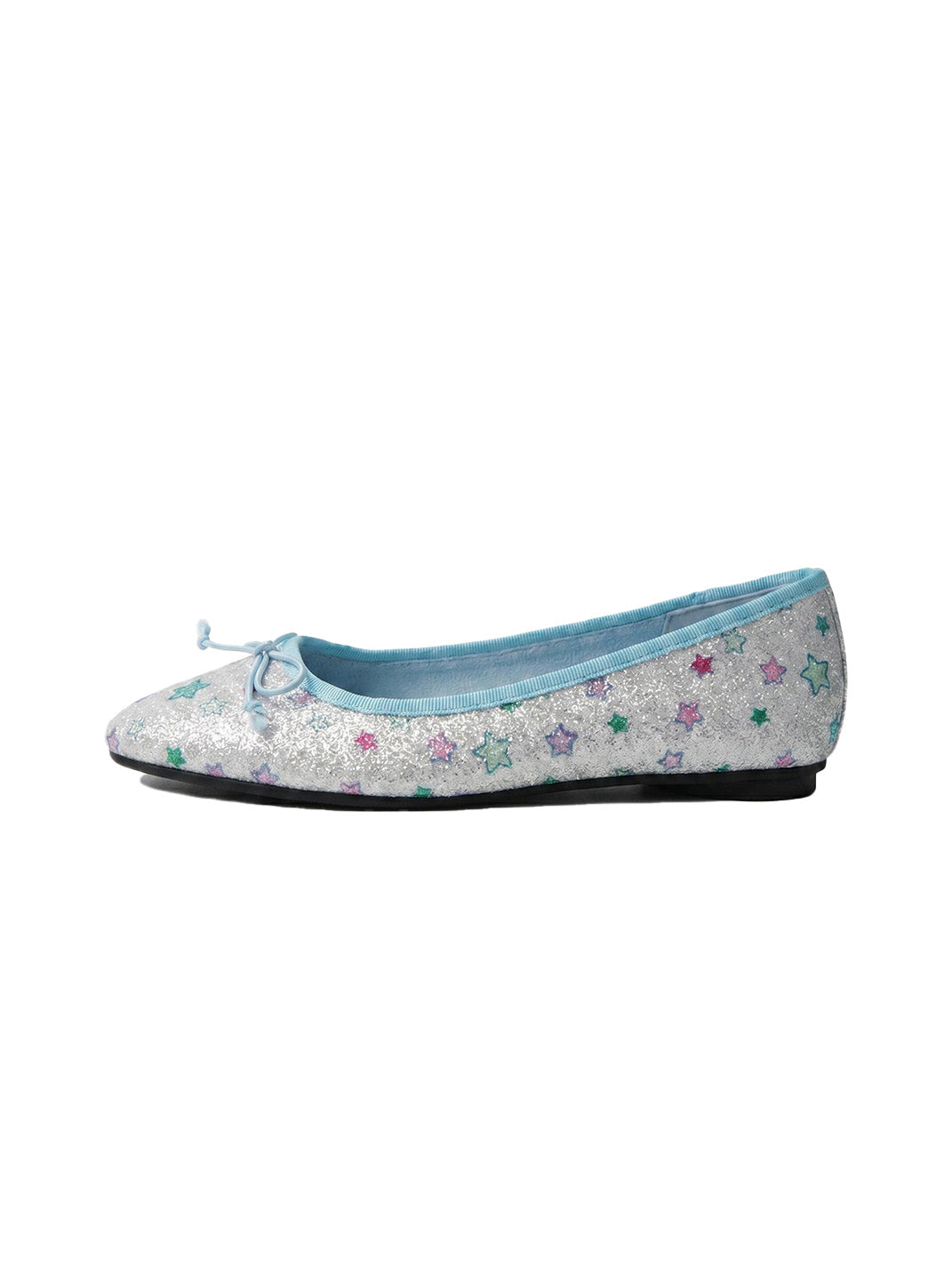 Blue Glitter Star Print Bow Ballet Flats