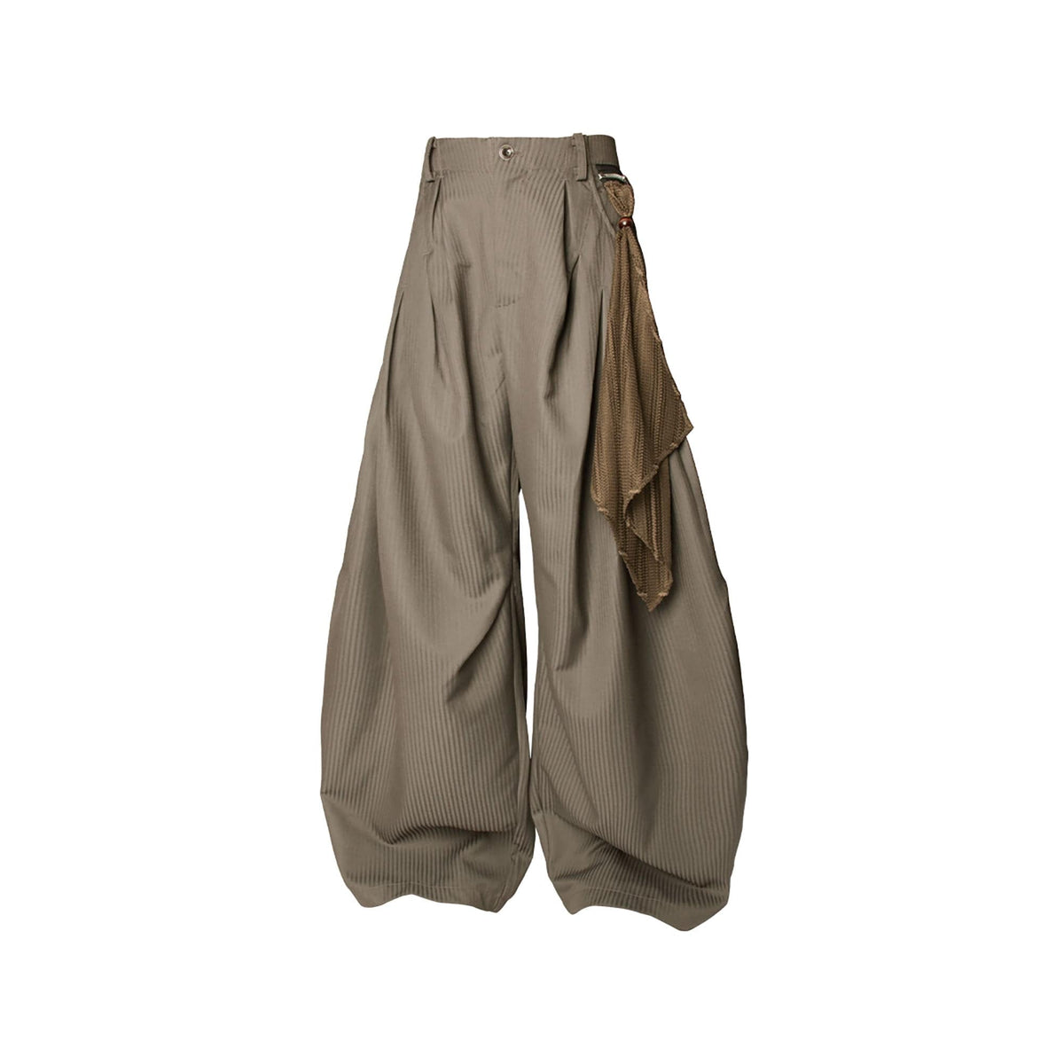 RELABEL Pinstriped Detachable-Scarf Oversized Pants Brown