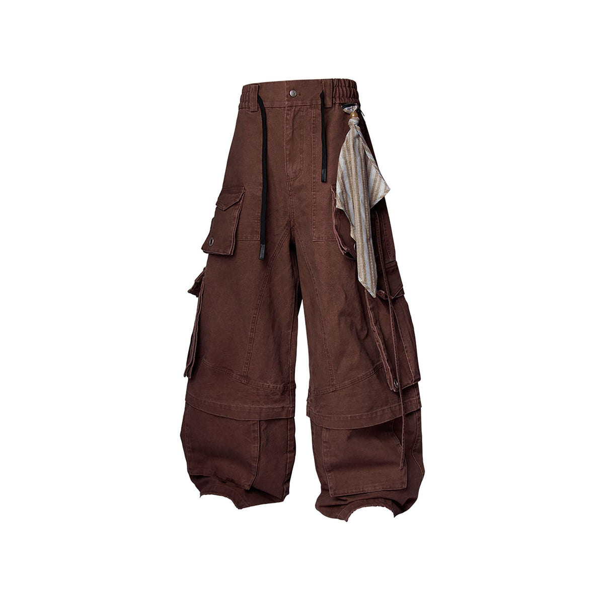 RELABEL Multi-Pocket Detachable Scarf Distressed Cargo Coffee