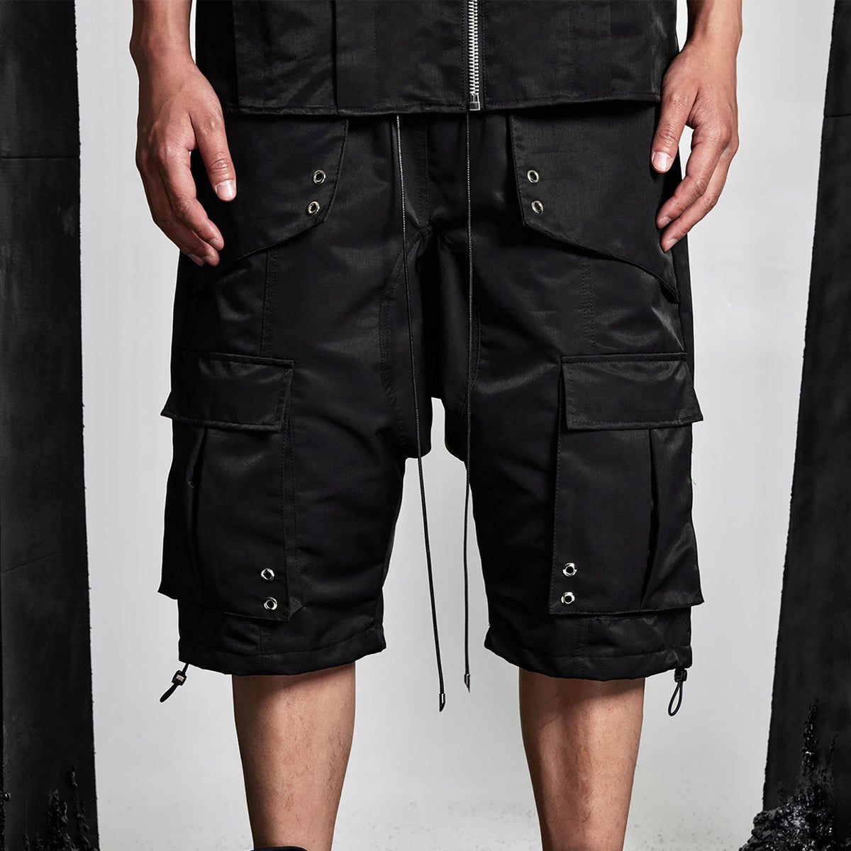 SSIN7 Multi-Pocket Satin Drawstring Shorts