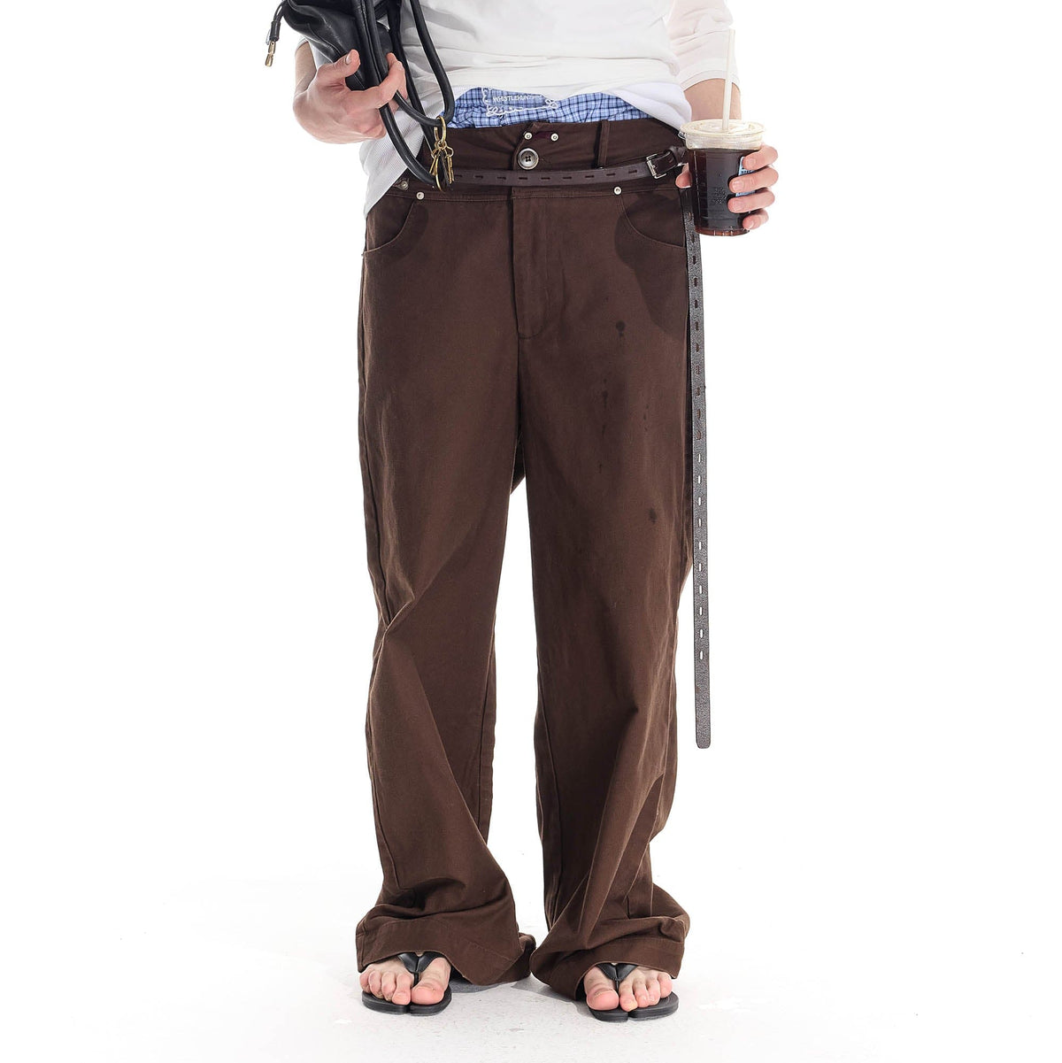 WHISTLEHUNTER Distressed Rivet Straight-Leg Pants