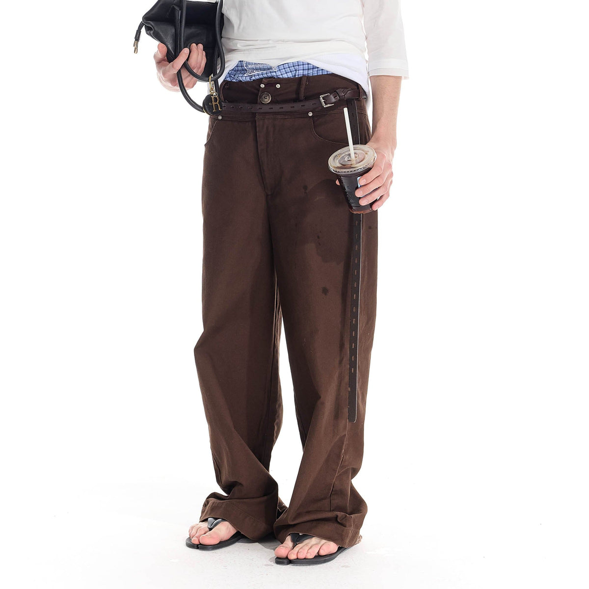 WHISTLEHUNTER Distressed Rivet Straight-Leg Pants
