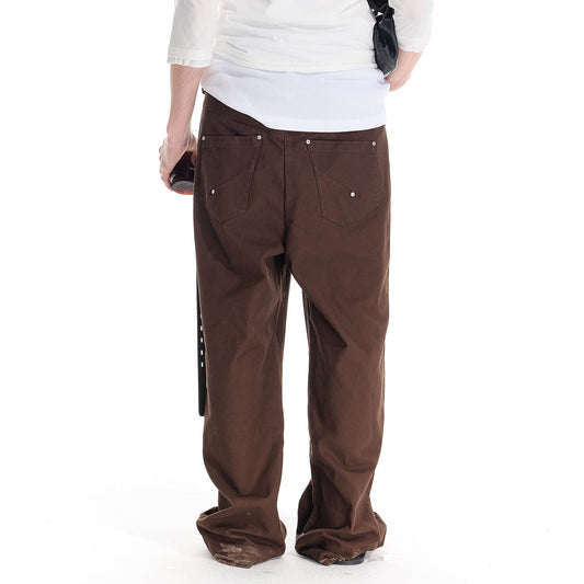 WHISTLEHUNTER Distressed Rivet Straight-Leg Pants
