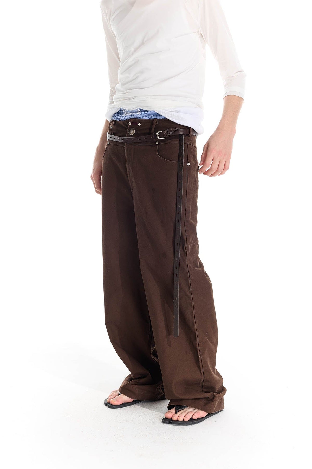 WHISTLEHUNTER Distressed Rivet Straight-Leg Pants