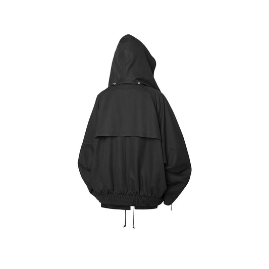 RELABEL Detachable Hood Batwing Sleeve Jacket Black