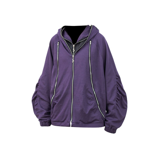RELABEL Layered Multi-Zip Mask Hood Jacket Purple