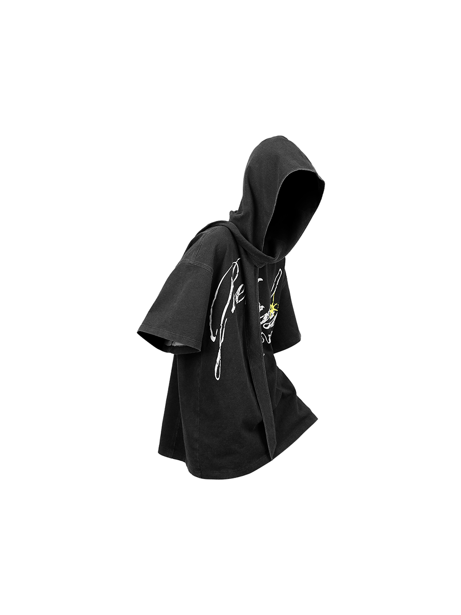 RELABEL Detachable Hood Washed Denim Tee