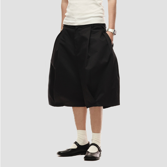 6CRAYON Retro Double-Pleat Wide-Leg Shorts Black