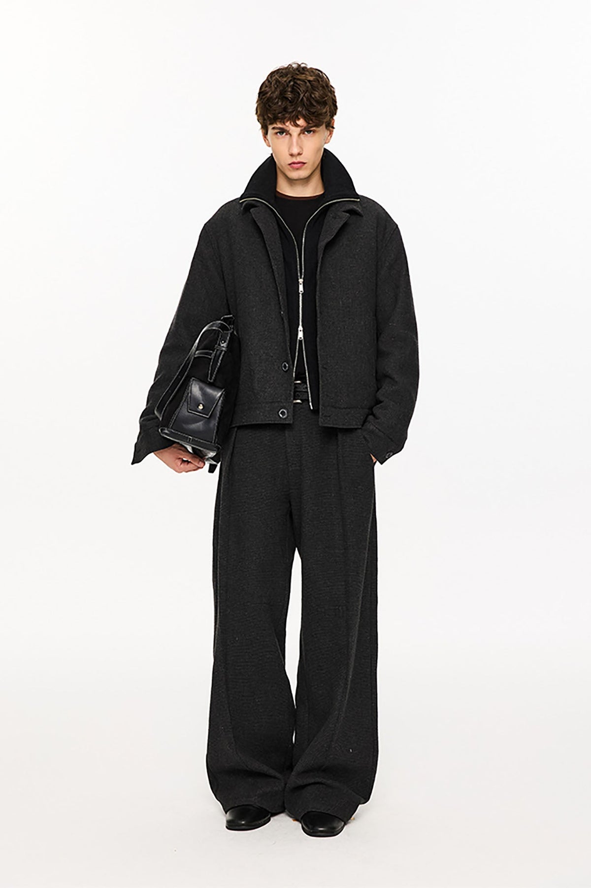 KREATE Mini Houndstooth Pleated Wide-Leg Trousers