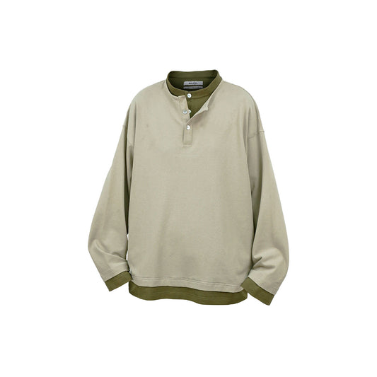 RELABEL Contrast Layered Henley Long-Sleeve Tee