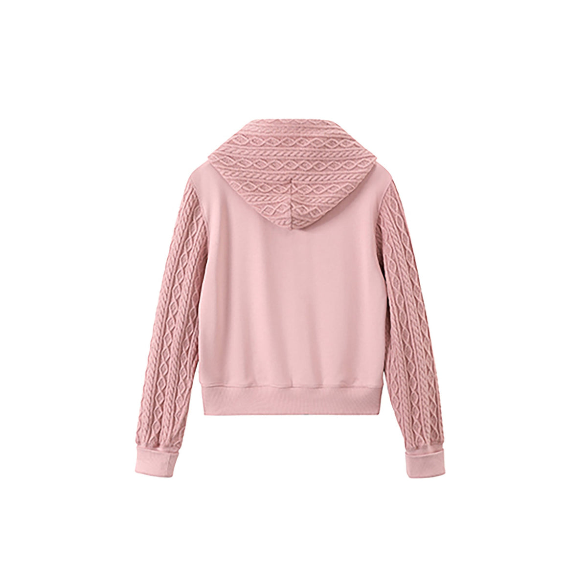 DONSMOKE Spliced Cable-Knit Zip-Up Hoodie