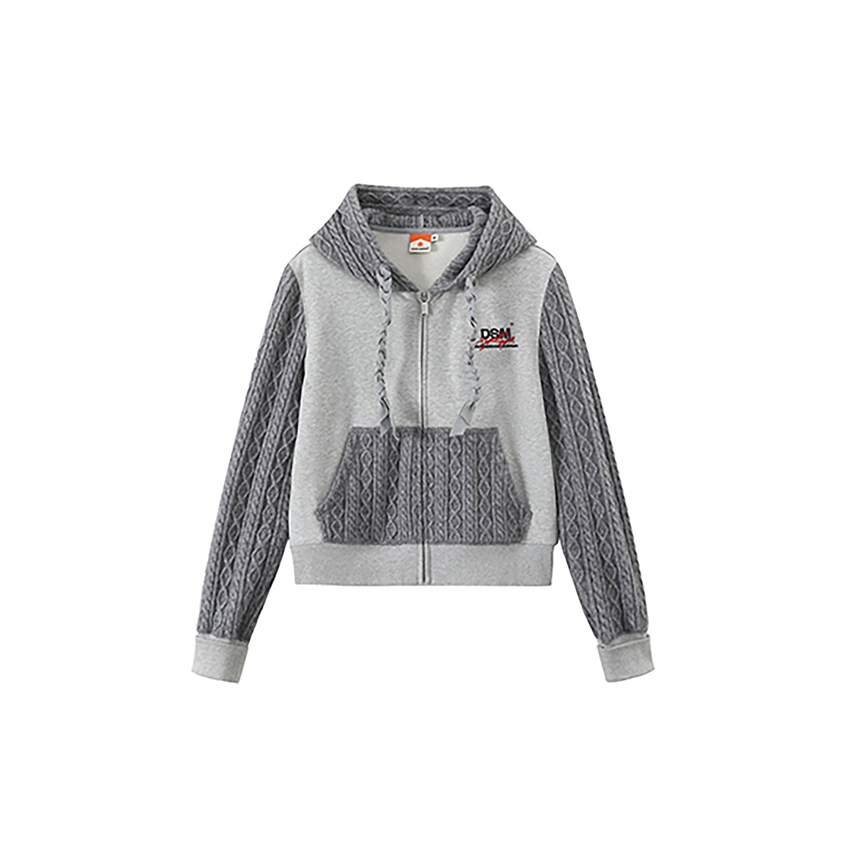 DONSMOKE Spliced Cable-Knit Zip-Up Hoodie