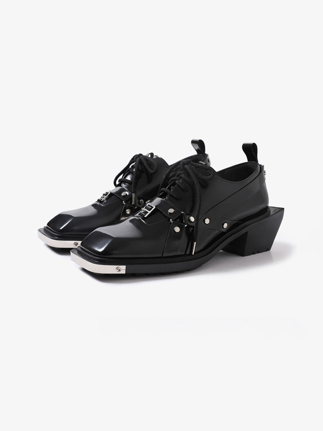Black Unique Style Square-Toe Derby Shoes