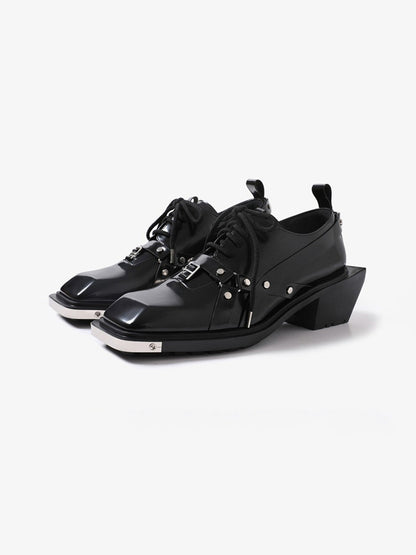Black Unique Style Square-Toe Derby Shoes