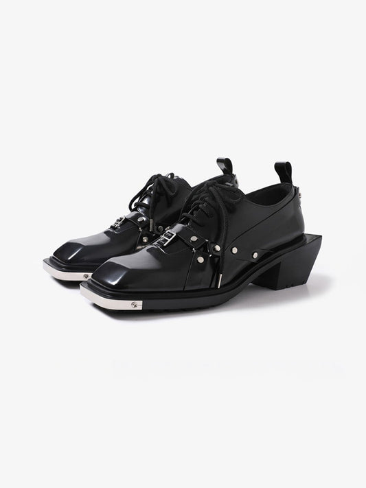 Black Unique Style Square-Toe Derby Shoes