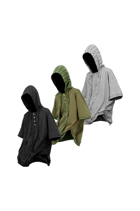 RELABEL Detachable Hood Distressed Henley Tee